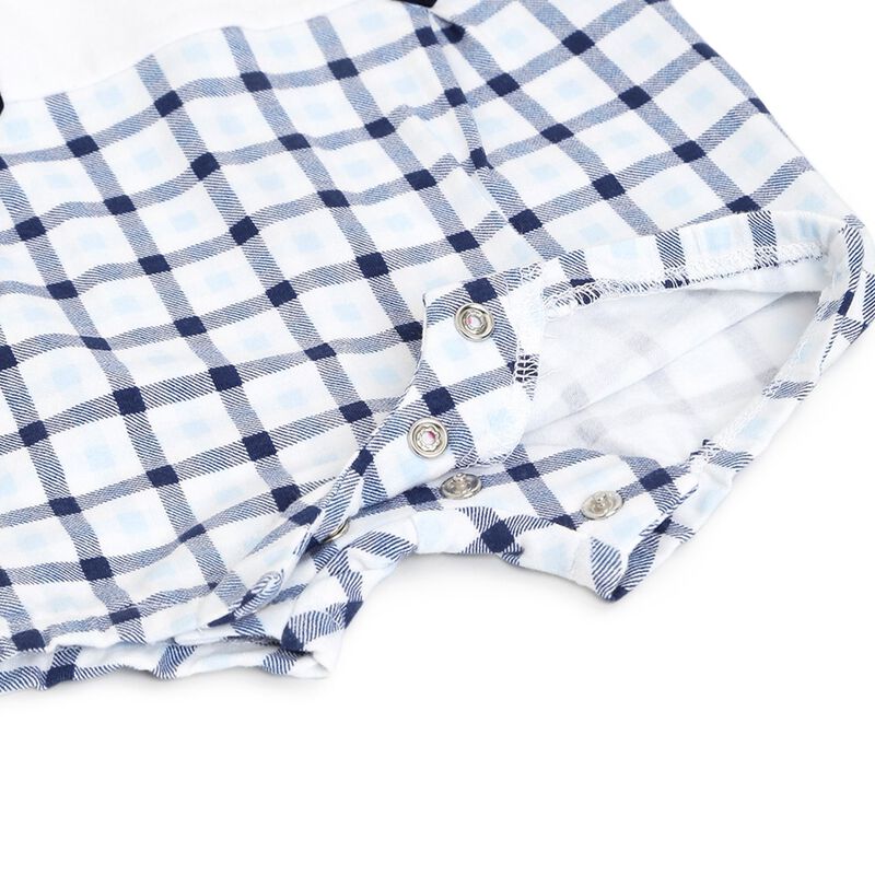 Boys White & Light Blue Checkered Short Sleeve Romper image number 2